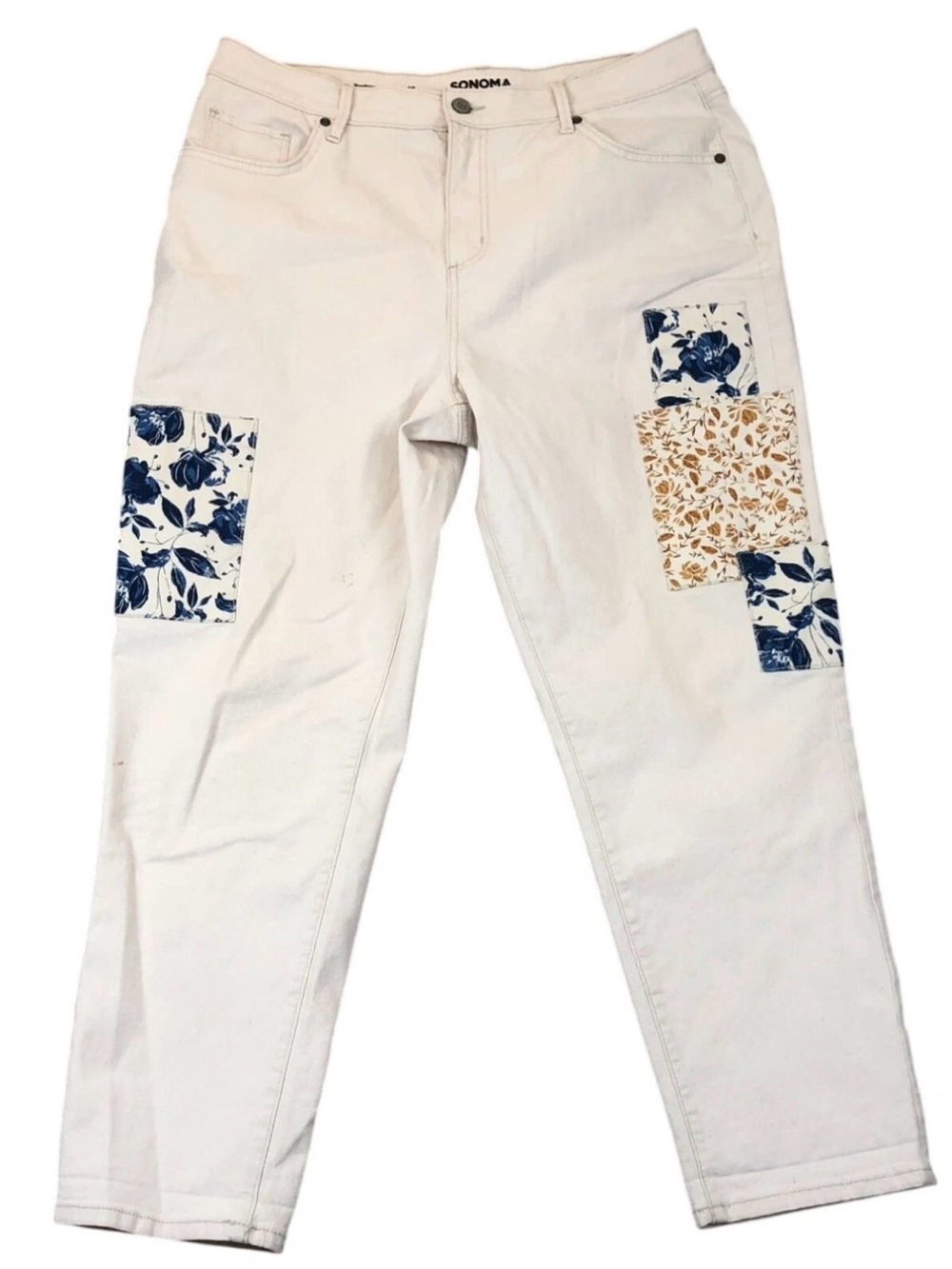 Sonoma Jeans - cream with Blue & Tan Floral Patches